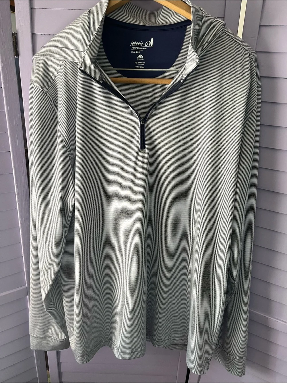johnnie-O Navy and Light Gray Striped Quarter-Zip Hoodie